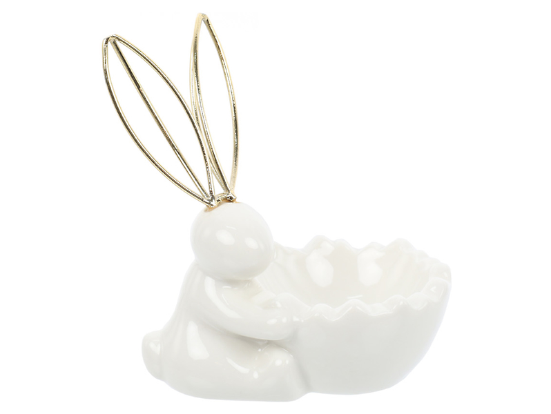 Figurka ceramiczna Zając z metalowymi uszami