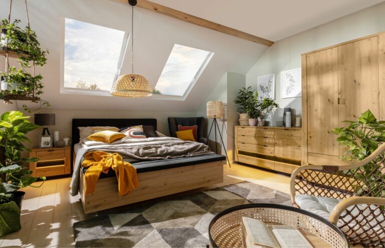 sypialnia w stylu urban jungle