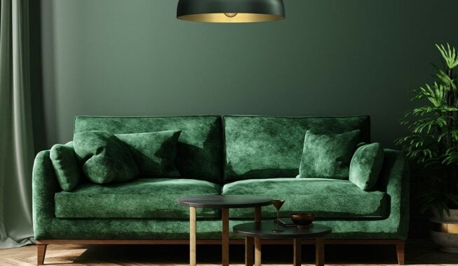 Kanapa butelkowa zieleń – aranżacje