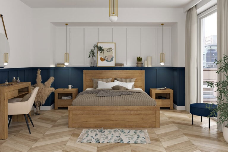 Holten - biało-niebieska sypialnia
