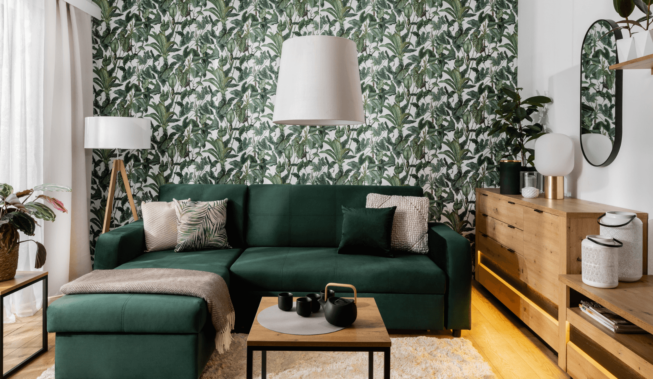Salon z zielonym narożnikiem – aranżacje z Black Red White