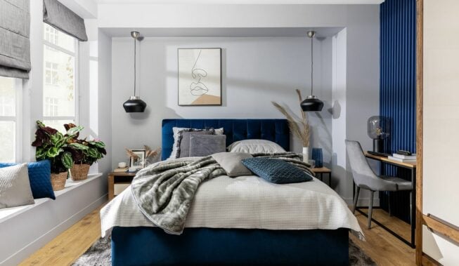 Aranżacja sypialni z łóżkiem tapicerowanym