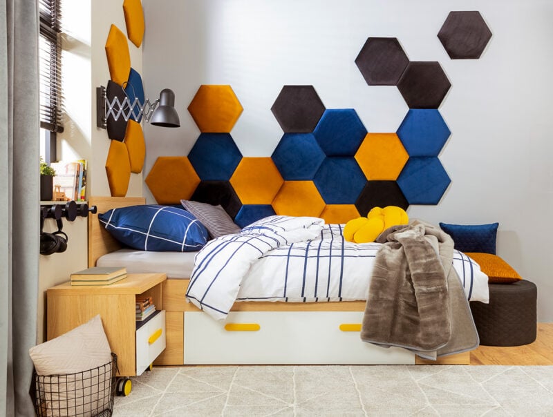 Panele tapicerowane w pokoju młodzieżowym, kolekcja Wesker