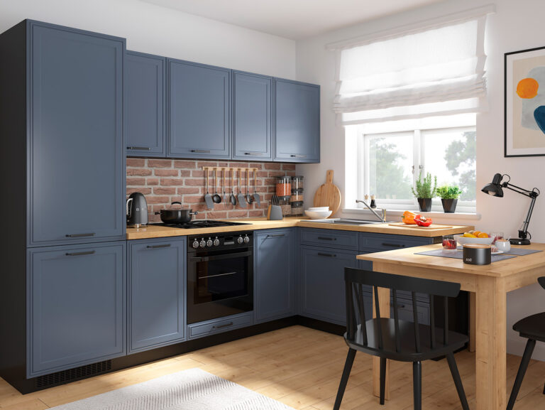 Komplet narożny Verdi - cegła i drewno w kuchni