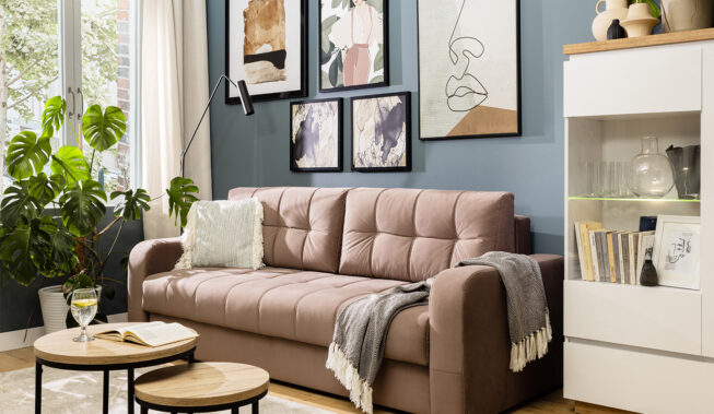 Pomysł na ścianę za kanapą w salonie — aranżacja z Black Red White!