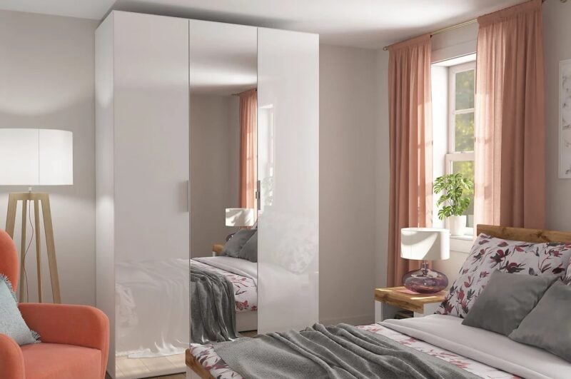 Szafa modułowa Flex 150 cm z drzwiami i lustrem biały połysk