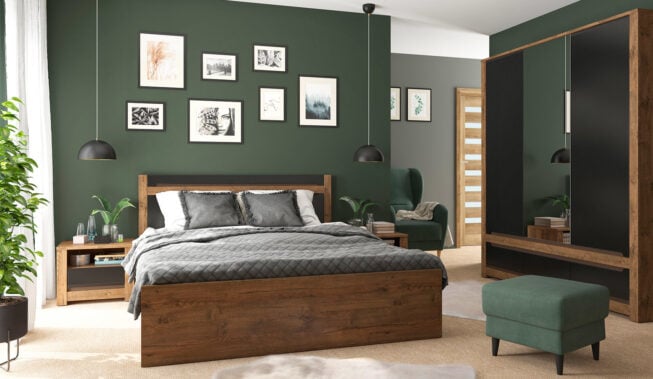 Sypialnia z czarną szafą – aranżacje