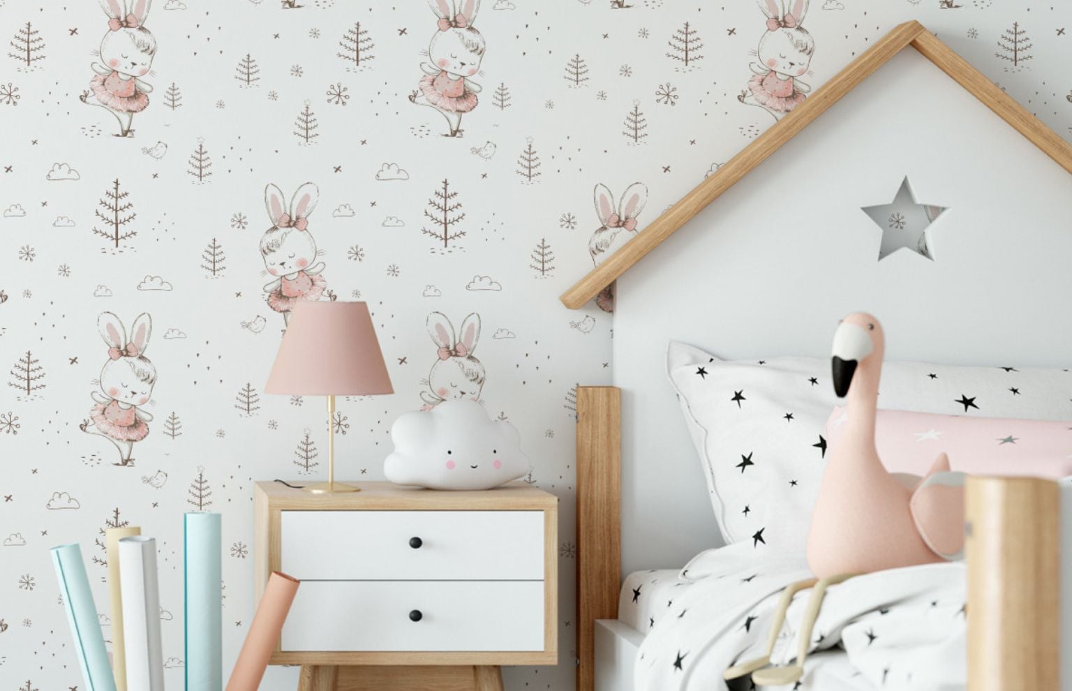 tapeta do pokoju dziecka króliczki chmurki