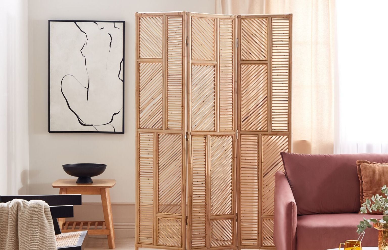 parawan dekoracyjny rattanowa plecionka 3 panele