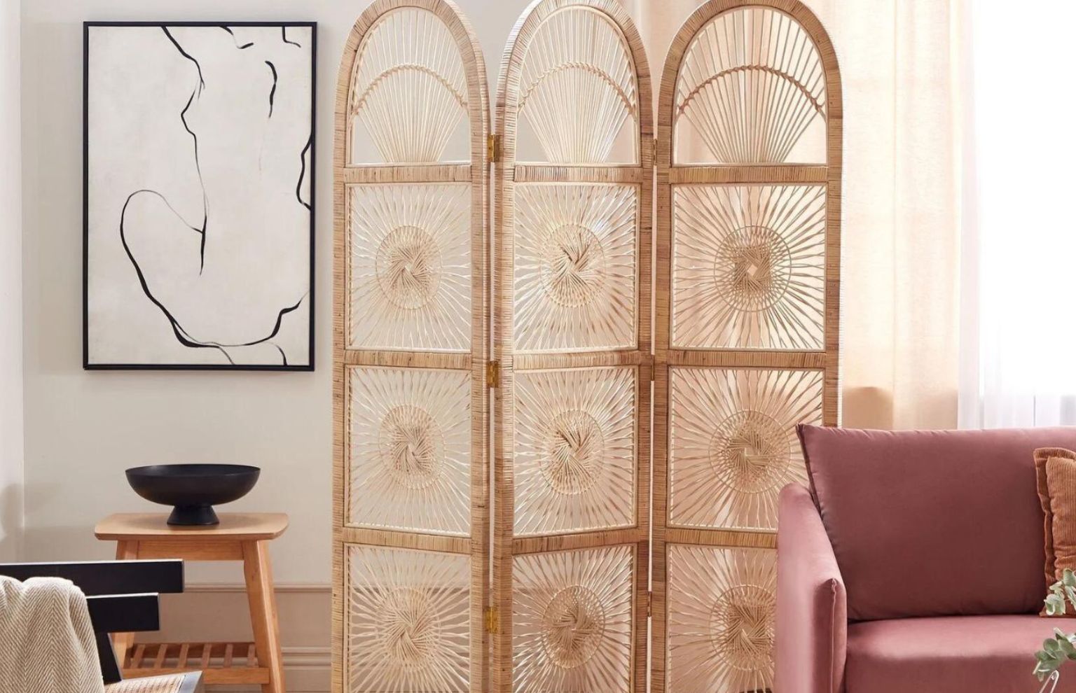 parawan dekoracyjny rattanowa plecionka 3 panele