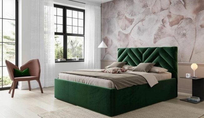 Łóżko butelkowa zieleń – aranżacje