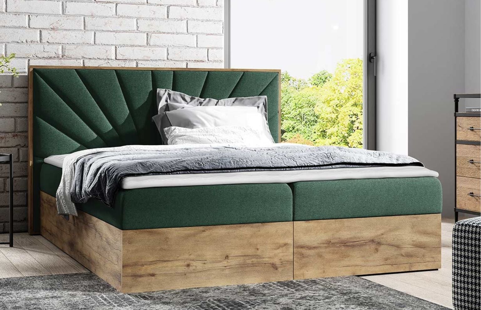 łóżko butelkowa zieleń wood vii