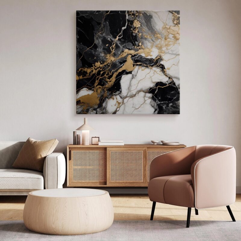 Obraz abstrakcyjny czarno-biały marmur ze złotem