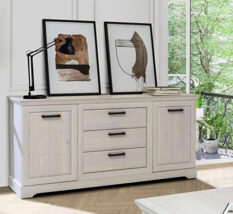 Komoda Cortella 180 cm z 2 drzwiami i 3 szufladami modrzew sibiu jasny