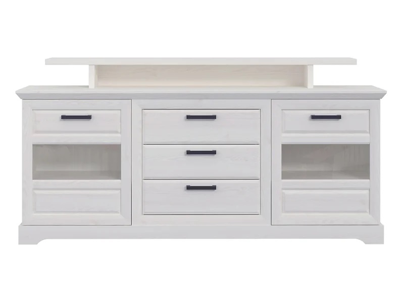 Komoda Cortella 200 cm witryna z 2 drzwiami i 3 szufladami modrzew sibiu jasny