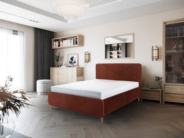 Łóżko tapicerowane Bondo 160x200 z pojemnikiem i stelażem pomarańczowe