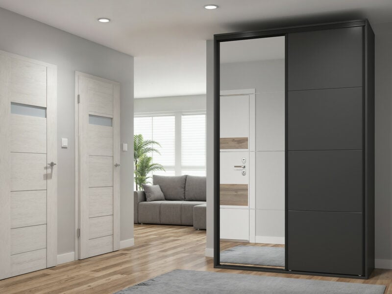 Szafa przesuwna Flex 150 cm z lustrem grafitowa