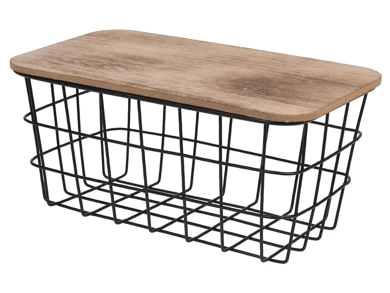 Koszyk metalowy z drewnianą pokrywką