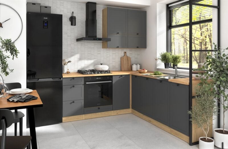 Zestaw kuchenny Junona Line w odcieniu dąb berstein/grafit - aranżacja