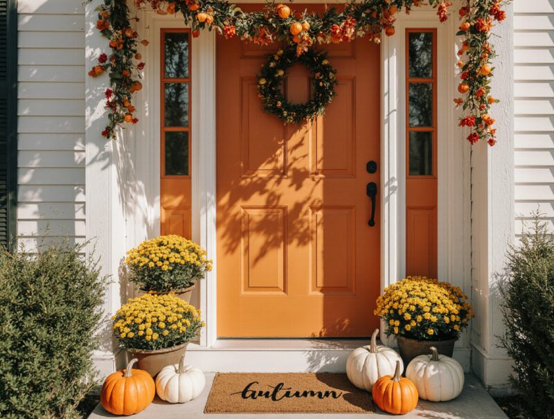Jesienne dekoracje przed domem – aranżacja