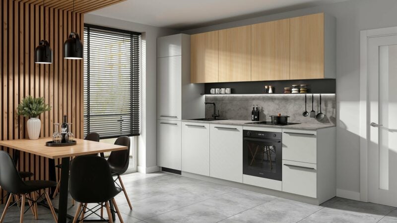 Komplet kuchenny Milino Medium A 285 cm szary/dąb z blatem