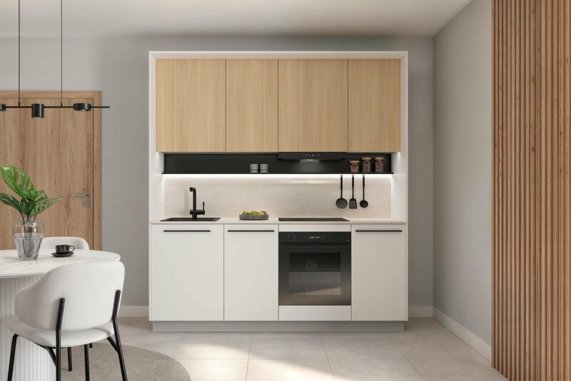 Komplet kuchenny Milino Small 210 cm biały/dąb z blatem