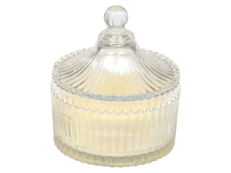 Świeca w ozdobnym szkle Frozen Fruits 12,4x10,4 cm ecru