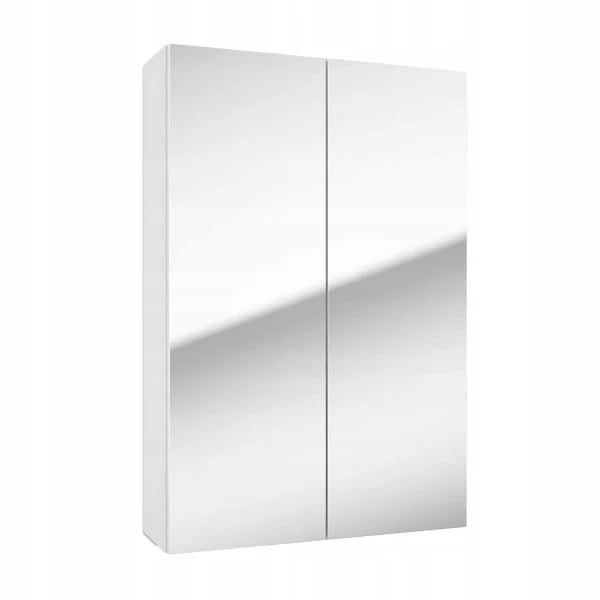 Biała szafka łazienkowa wisząca z lustrem