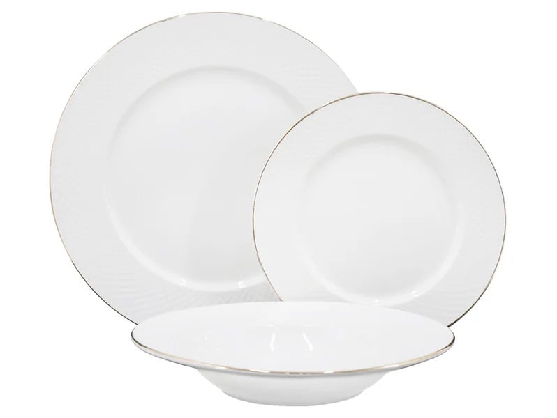 Komplet obiadowy 18 el. porcelanowy Gold Rim biały ze złotym rantem