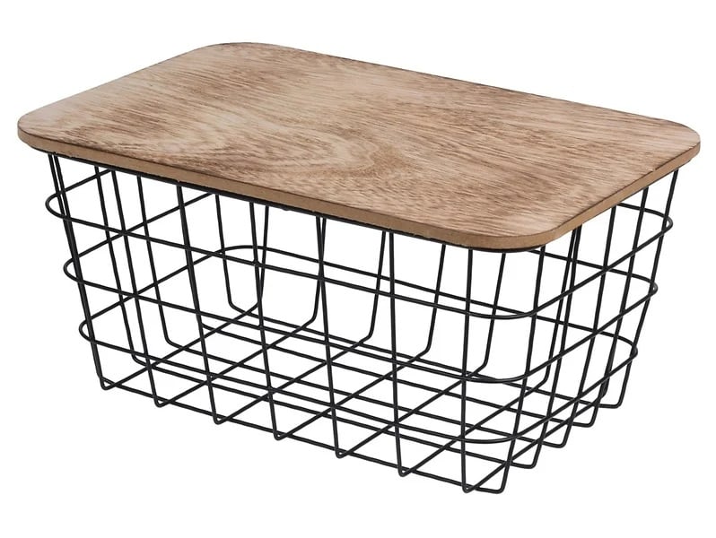 Koszyk metalowy z drewnianą pokrywką 22x31
