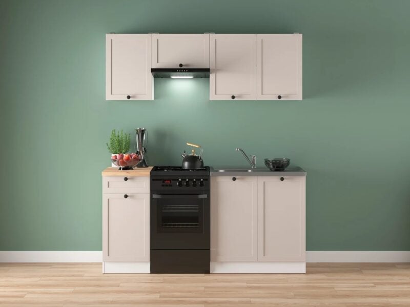 Komplet kuchenny Junona Line 170 cm biały/uni kaszmir z blatem