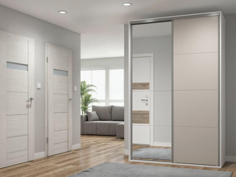 Szafa przesuwna Flex 150 cm z lustrem biały/kaszmir