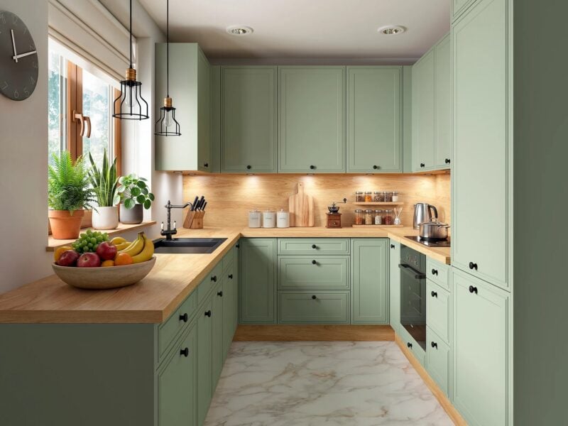 Kuchnia Verdi z frontami w kolorze szałwia mat