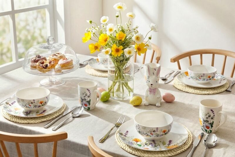 Miska Floral, talerz deserowy Floral - aranżacja wielkanocnego stołu