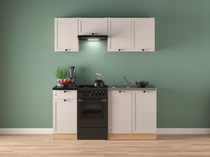 Komplet kuchenny Junona Line 170 cm dąb bernstein/uni kaszmir z blatem - aranżacja