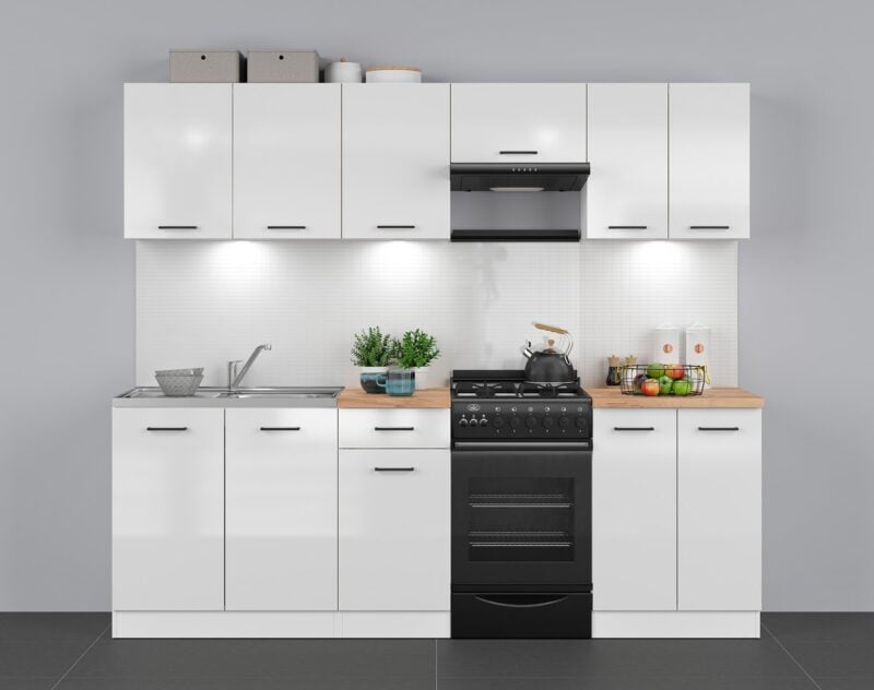 Komplet kuchenny Junona Line 230 cm kredowy połysk bez blatu