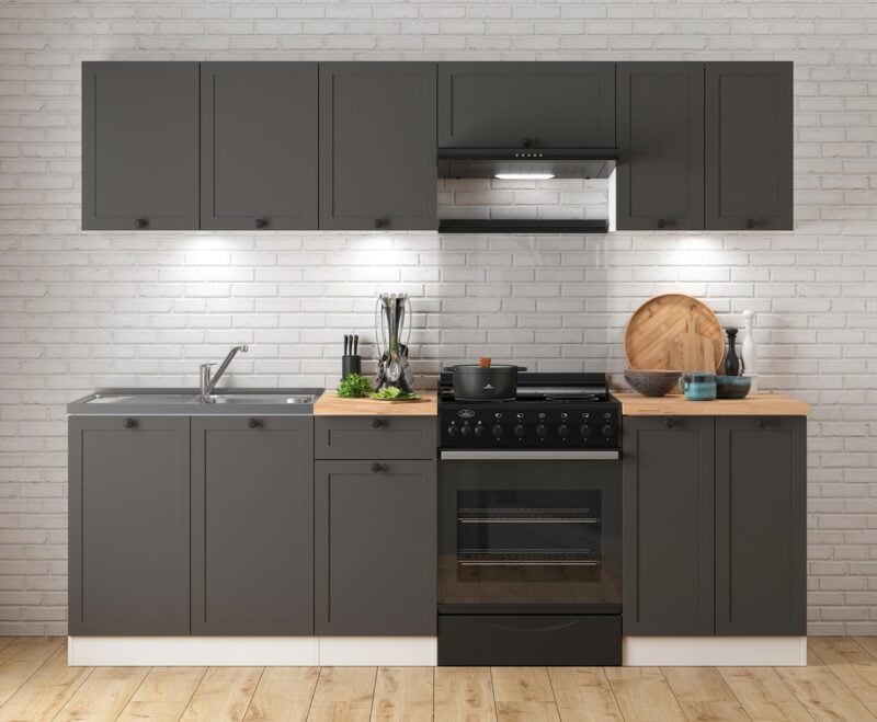 Komplet kuchenny Junona Line 240 cm grafit bez blatu - aranżacja
