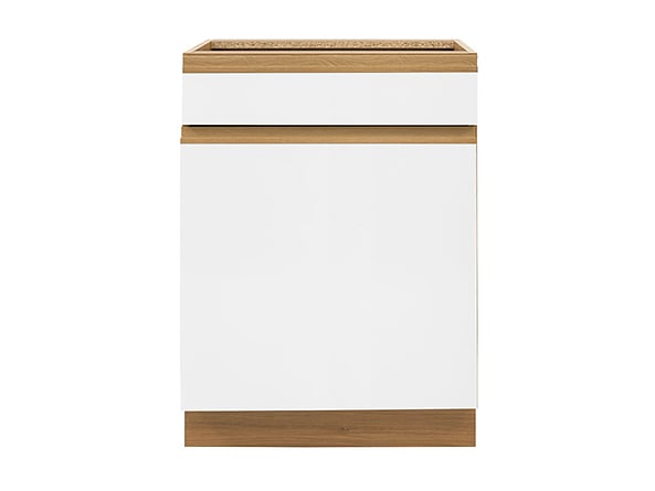 szafka dolna z szufladą Semi Line, Kolor korpusów dąb reveal, Kolor frontów biały połysk, 120150