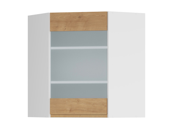 szafka górna narożna z witryną Sole, Kolor korpusów biały alpejski, Kolor frontów dąb arlington, 169199