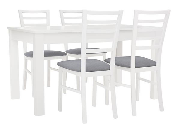 zestaw stół z krzesłami Bryk 2, Kolor wybarwienia biały alpejski, Wybarwienie drewna biały ciepły, Tkanina Adel 6 Grey, 112868
