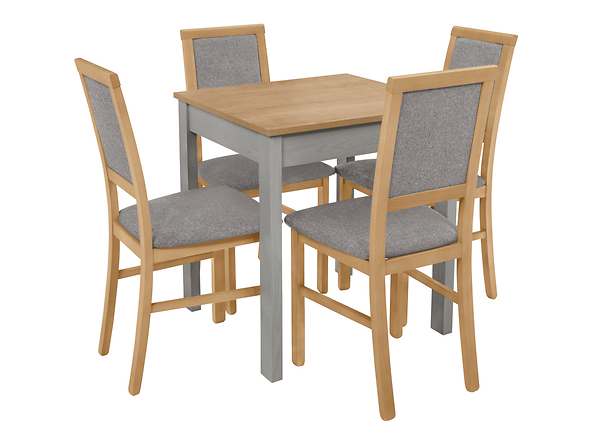 zestaw stół z krzesłami Bryk Mini, Tkanina Baku 4 Grey, Kolor wybarwienia dąb burlington allover/Modrzew sibiu szary, Wybarwienie drewna dąb naturalny TX 099, 112872