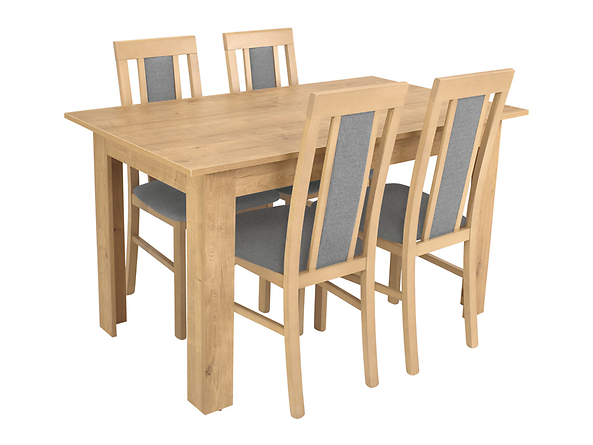 zestaw stół z krzesłami STO/138 BIS, Wybarwienie drewna dąb naturalny, Tkanina Baku 4 Grey, Kolor wybarwienia dąb burlington allover, 112856