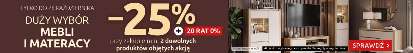 Duży wybór mebli i materacy -25% przy zakupie min. 2 dowolnych produktów w Black Red White.